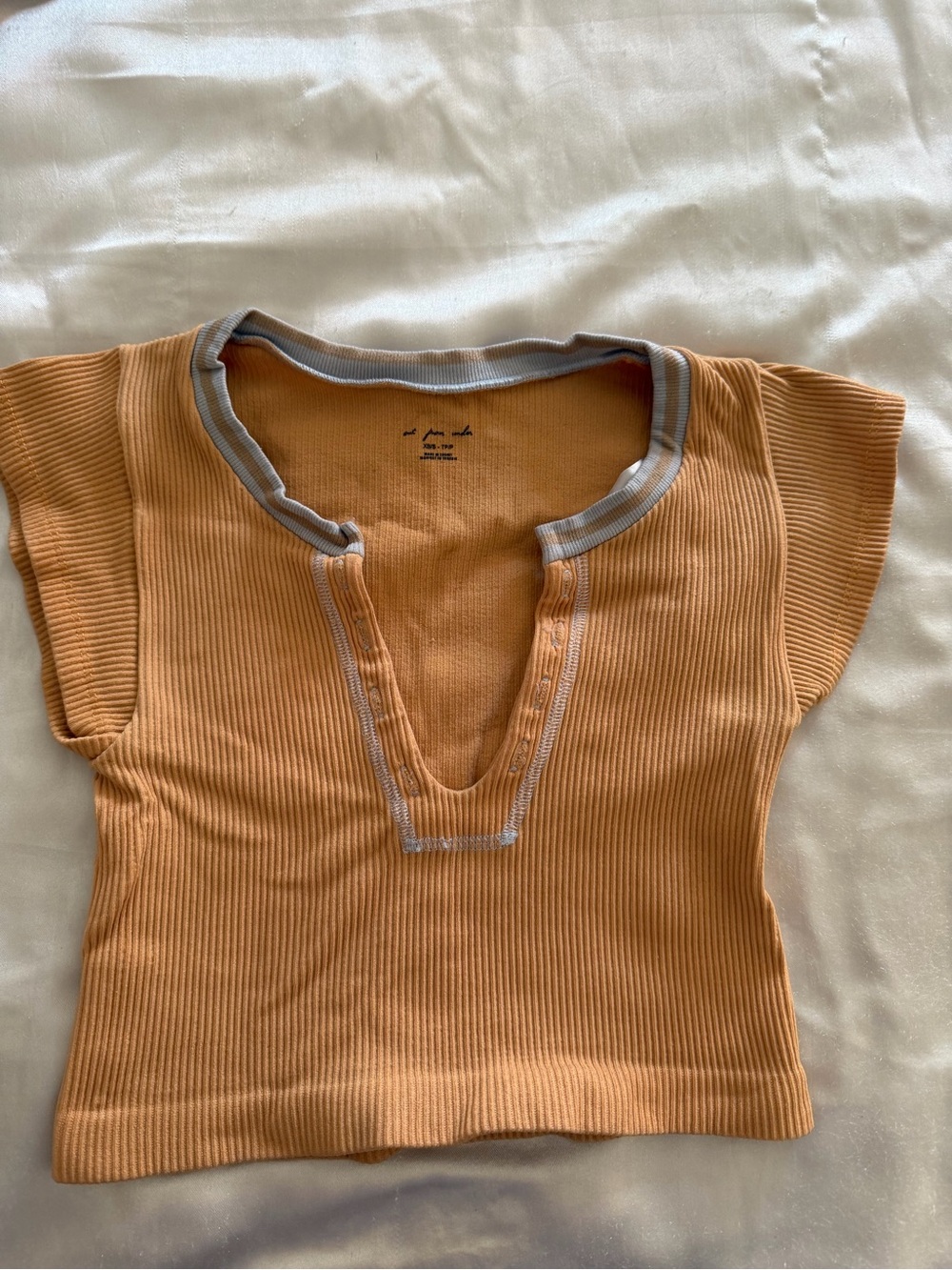 Urban Outfitters Ribbed V-Notch Crop Top in Orange with Gray Trim